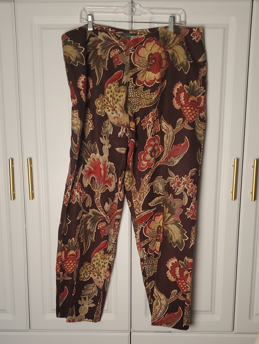 Ralph Lauren Brown Floral Straight-Leg Trousers